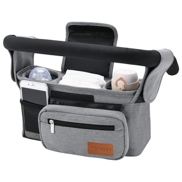 Momcozy Universal Baby Stroller Organizer with Insulated Cup Holder, Detachable Phone Bag & Shoulder Strap, Gray, Infant & Toddler