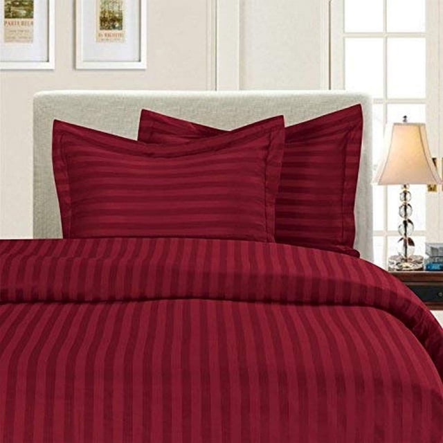2-Piece Striped Duvet Cover Set, 1500 Thread Count, Button Closure - Cooling, Breathable Material- Wrinkle, Fade, Stain Resistant, Twin/Twin XL, Burgundy