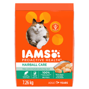 IAMS PROACTIVE HEALTH Hairball Care Adult Dry Cat Food with Chicken & Salmon, 7.26kg Bag