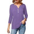 thumbnail image 4 of Babysbule Manches 3/4 pour Haut d'Été pour Femmes Col Rond T-Shirt Ample Mode Tunique à Boutons 2025, 4 of 8