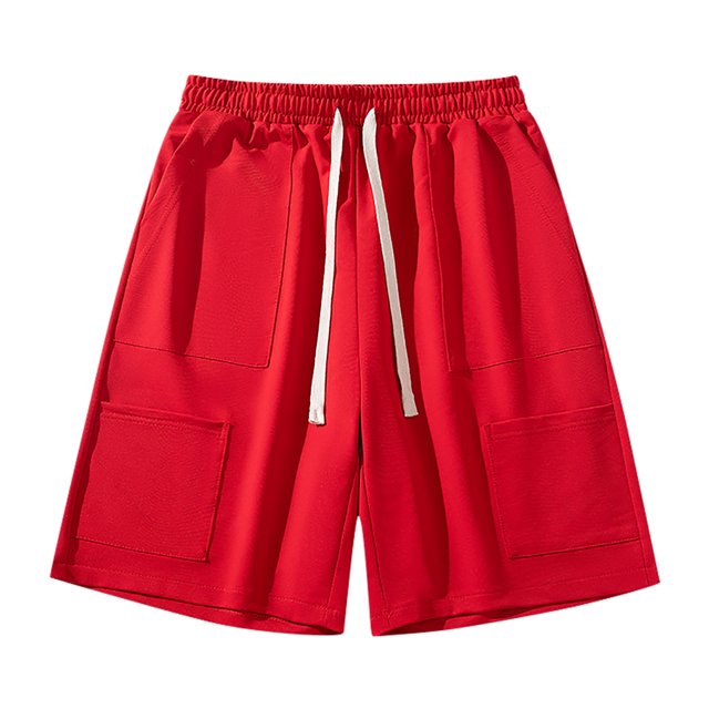 Men's Sports Shorts Multiple Pockets Running Training Basketball Shorts(Red,2XL)
