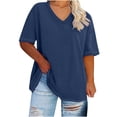thumbnail image 2 of Jsaierl Womens Plus Size Loose Casual Tops Solid Color Summer V Neck T-Shirts Daily Simple Short Sleeve Blouses, 2 of 4