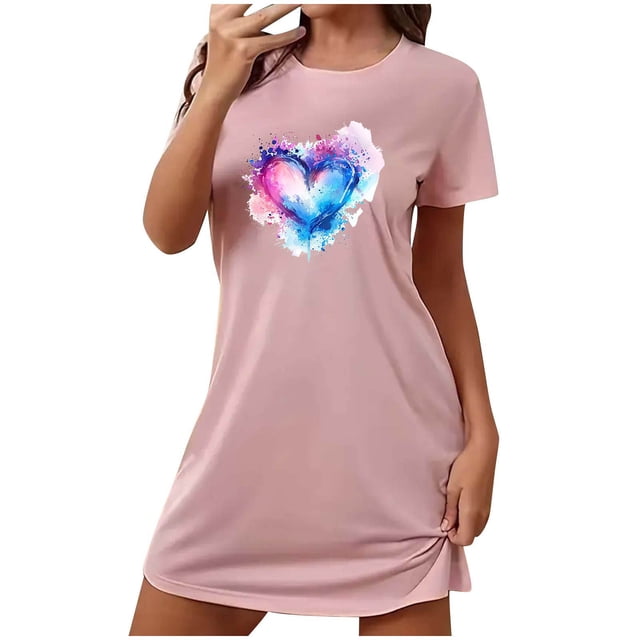 Birdeem Chemises de Nuit pour Femmes Chemise de Nuit Courte Surdimensionnée pour Femmes Mode Imprimé sur la Poitrine Robe de Nuit à Manches Courtes