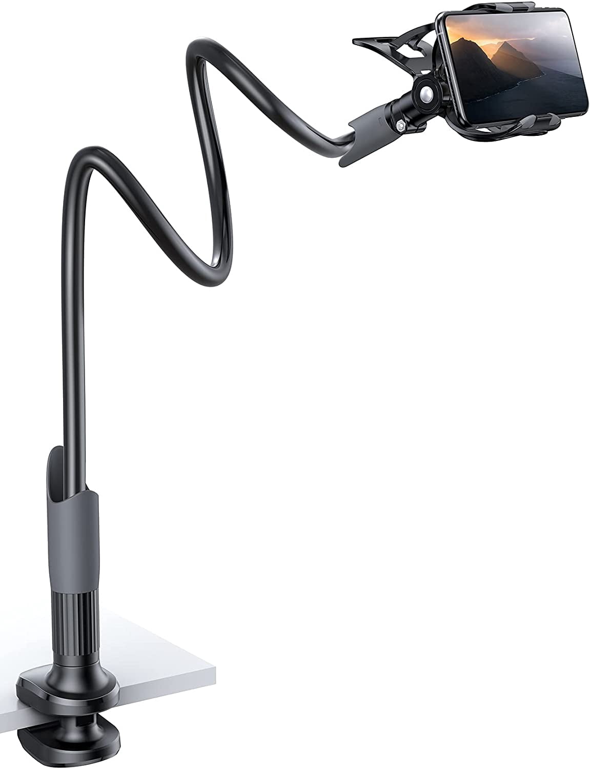 1 Mobile Phone Stand Bed Gooseneck Stand - Mobile Phone Clip, for Desk, Flexible Lazy Long Arm Headboard Bedside, Overhead Mounting Bracket, Compatible with Mobile Phone 12 Mini 11 Pro Xs Max XR X 8 7 6 Plus