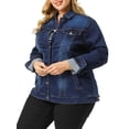 thumbnail image 4 of Agnes Orinda Women's Plus Size Jean Jacket Stitching Button Washed Denim Outerwear Coat L Dark Blue, 4 of 8