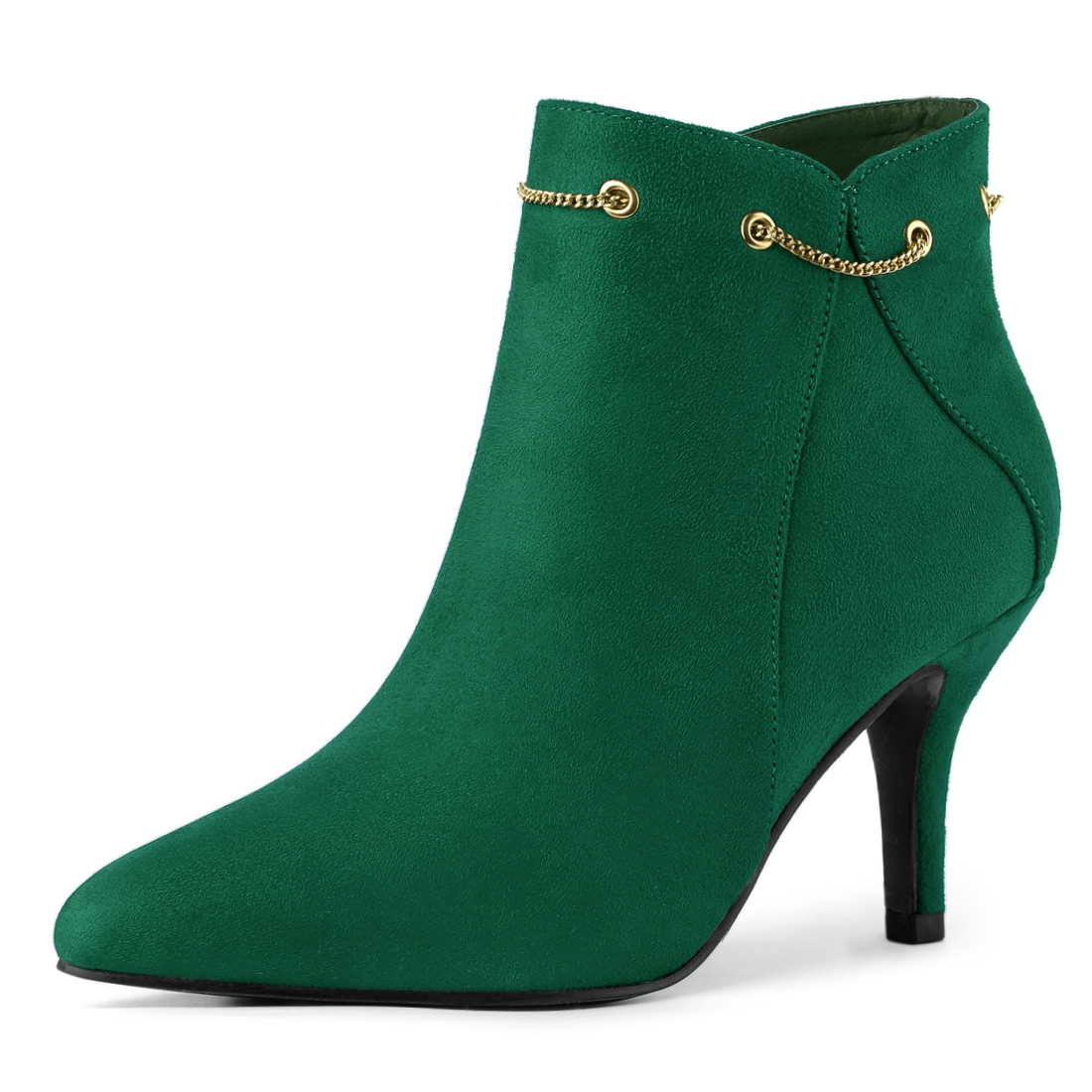 Unique Bargains Women's Pointy Toe Zipper Stiletto Heeled Ankle Booties
