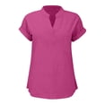 thumbnail image 4 of WEIYLL Womens Tshirt Summer Loose Fit V Neck Curved Hem Flowy Solid Hot Pink Tee Sizes L, 4 of 5