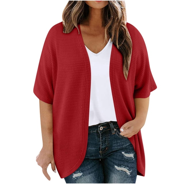 Plebaso Womens Plus Size Cardigan Short Sleeve Summer Cardigans Open Front Casual Blouses with Pockets
