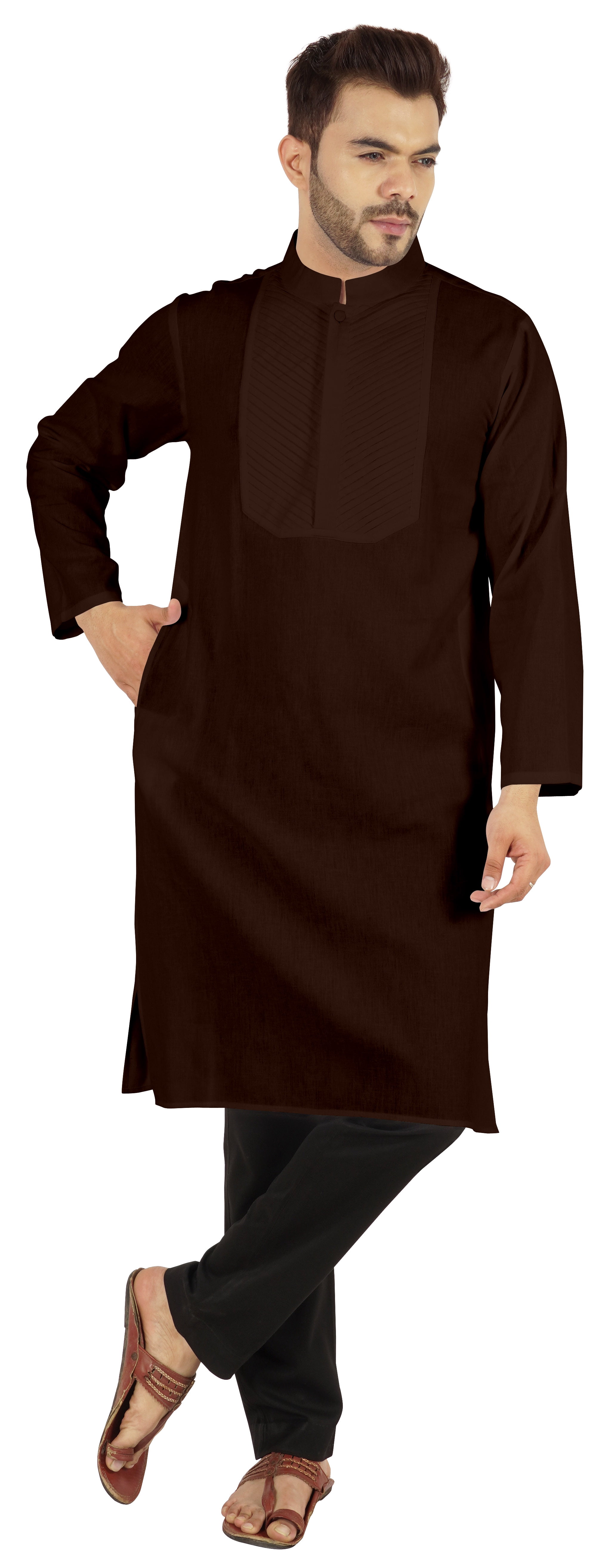 Atasi Ensemble Kurta-Pyjama Indien Uni pour Hommes Col Mandarin Kurta Décontracté Longue Tenue