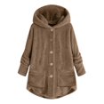thumbnail image 2 of Qertyioot Women Plus Size Button Plush Tops Hooded Loose Cardigan Wool Coat Winter Jacket, 2 of 4