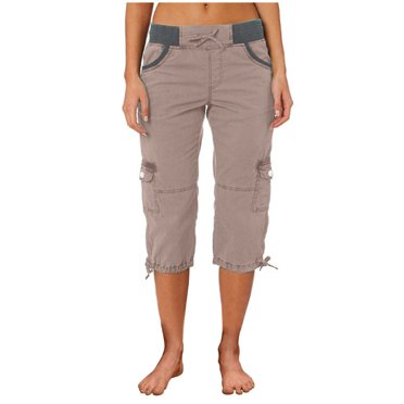 Tnhcen Pantalon Cargo Vintage Taille Haute pour Femmes - Pantalon Décontracté à Cordon de Serrage Longueur 7/8 avec Poches / Mélange de Coton Tenue de Travail pour Femmes (M-3TG)