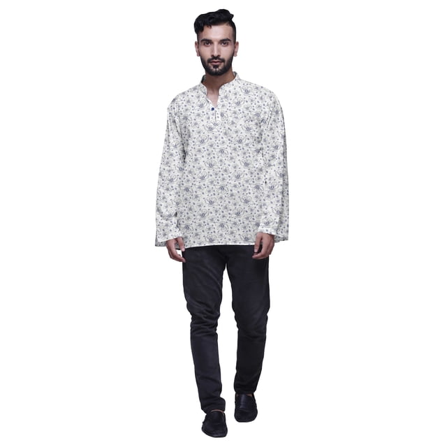 Atasi Kurta-Chemise pour Homme en Coton à Patte de Boutonnage, Kurta-Chemise Courte Décontractée Imprimée