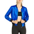 thumbnail image 1 of INSPIRE CHIC Women's Casual Stand Collar Metallic Zip Crop Length Bomber Jacket, 1 of 6