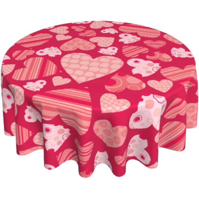 Valentines Day Round Tablecloth 60 Inch for 14th February Romantic Hearts Decorative Table Cloth Table Covers with Washable Polyester for Home Kitchen Dining Table Outdoor Wedding Party