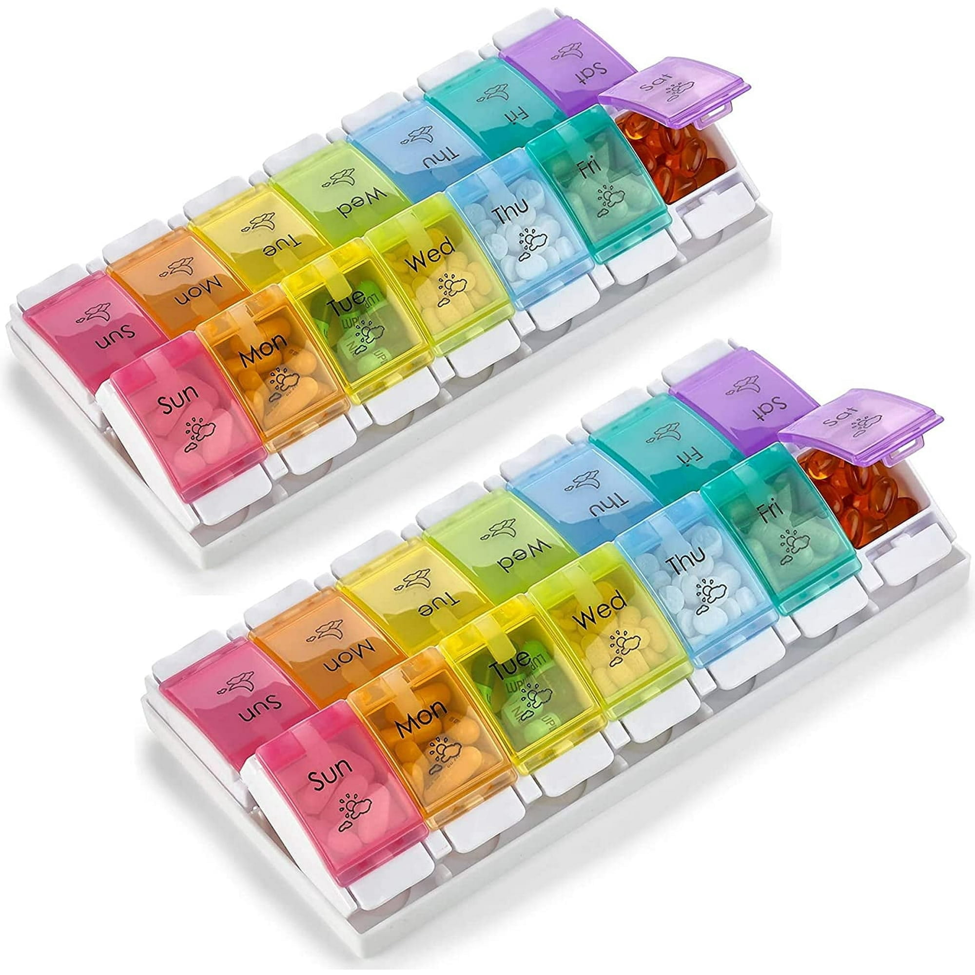 MEDca 7 Day Pill Organizers, Pack of 2, Simple Push Button Design, Easy Open