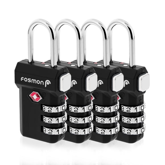 Fosmon [Accepté par la TSA][Lot de 4] Durable Robuste 3 Chiffres Combinaison de Réinitialisation Facile Indicateur d'Alerte d'Ouverture Valise Sac à Dos Bagage Casier Serrure - Noir