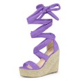 thumbnail image 1 of BLISSFUL STEP Sandales pour Femmes en Faux Suède à Plateforme Compensée à Lacets à Bout Ouvert Violet 7,5, 1 of 1