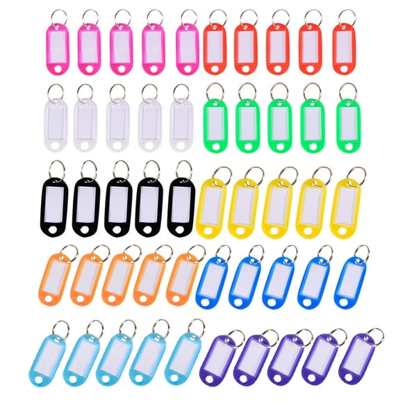 Plastic Key Tags, Key Labels with Ring and Label Window, Key Chain ID Tags, Key Identifiers for Name, Luggage 10 Colors, 50 Pcs, 1.97x0.79"