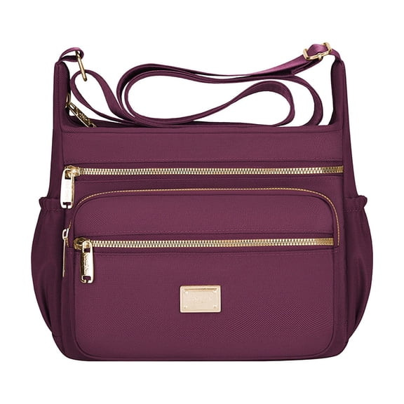 Purple Large Capacity Crossbody Bag For Women Fabric Multi Pocket Shoulder Bag Fashion Commuter Bag For Daily Use