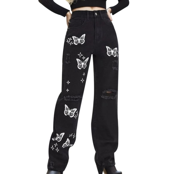Ketyyh-chn99 Jeans Women High Waisted Jeans Women Simply Stretch Pull-On Super Skinny Jeans Black,L