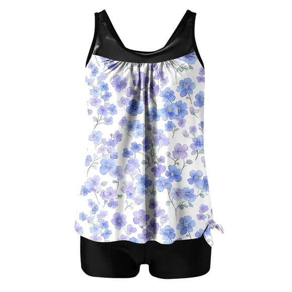SDNall Women's Swimsuit with Shorts, Long Torso High Waisted Printed Two Piece Bathing Suit