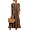 thumbnail image 1 of Innerwin Robe d'Été de Plage à Manches Courtes pour Femme, Longue Robe de Fête, Col Rond, Caftan, Robes Maxi, Café S, 1 of 2