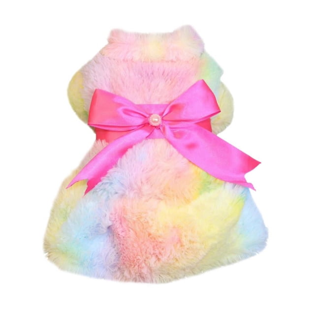 Léger Faux Laine Colarful/léopard Chien Robe Bowknot Animaux d'Hiver Vêtements une Pièce Confortable Chaud Jupe Fille Chien Robe Chat Tenues Vêtements