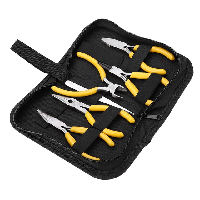 Professional Jewelry Tools Kit, 5 and Tweezers, Steel Edges, Soft Grip Handles, Storage Box, for Wire Work, Beading, Jewelry Making