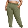 thumbnail image 1 of Women's Plus Size Pants High Waisted Drawstring Solid Color Sweatpants Elastic Taper Leg Lounge Joggers Pant Army Green XXXL, 1 of 6