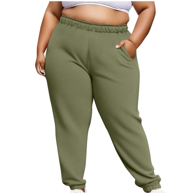 Women's Plus Size Pants High Waisted Drawstring Solid Color Sweatpants Elastic Taper Leg Lounge Joggers Pant Army Green XXXL