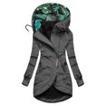 thumbnail image 1 of Kcodviy Women's Solid Mid-Length Printed Womens Fleece Plus Size Hooded Coat Drawstring Jacket Den Jacket Slim Outwear with Pockets, 1 of 3