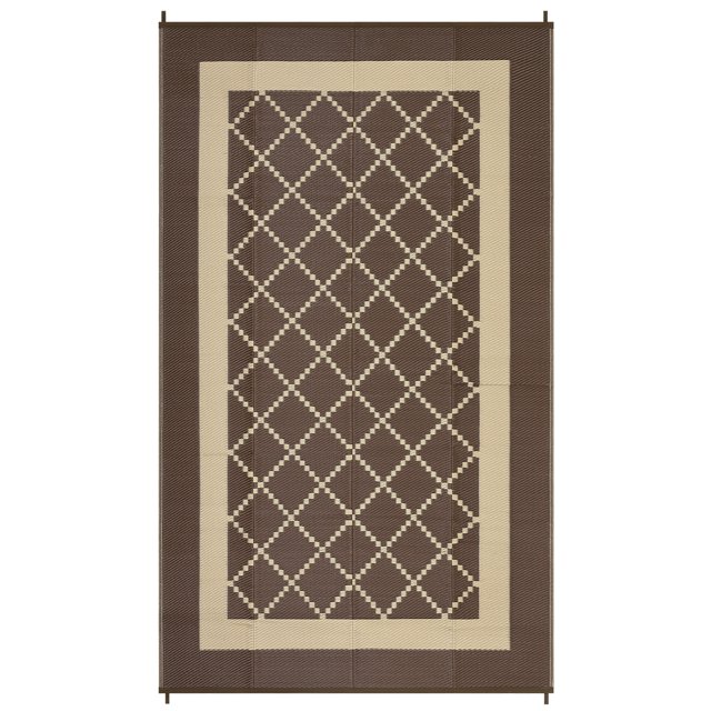 Waterproof Reversible Outdoor Rug 9x18ft – Modern Brown/Coffee Plastic Straw Patio Mat, UV Resistant, Easy Clean, with Portable Bag & Stakes – United States