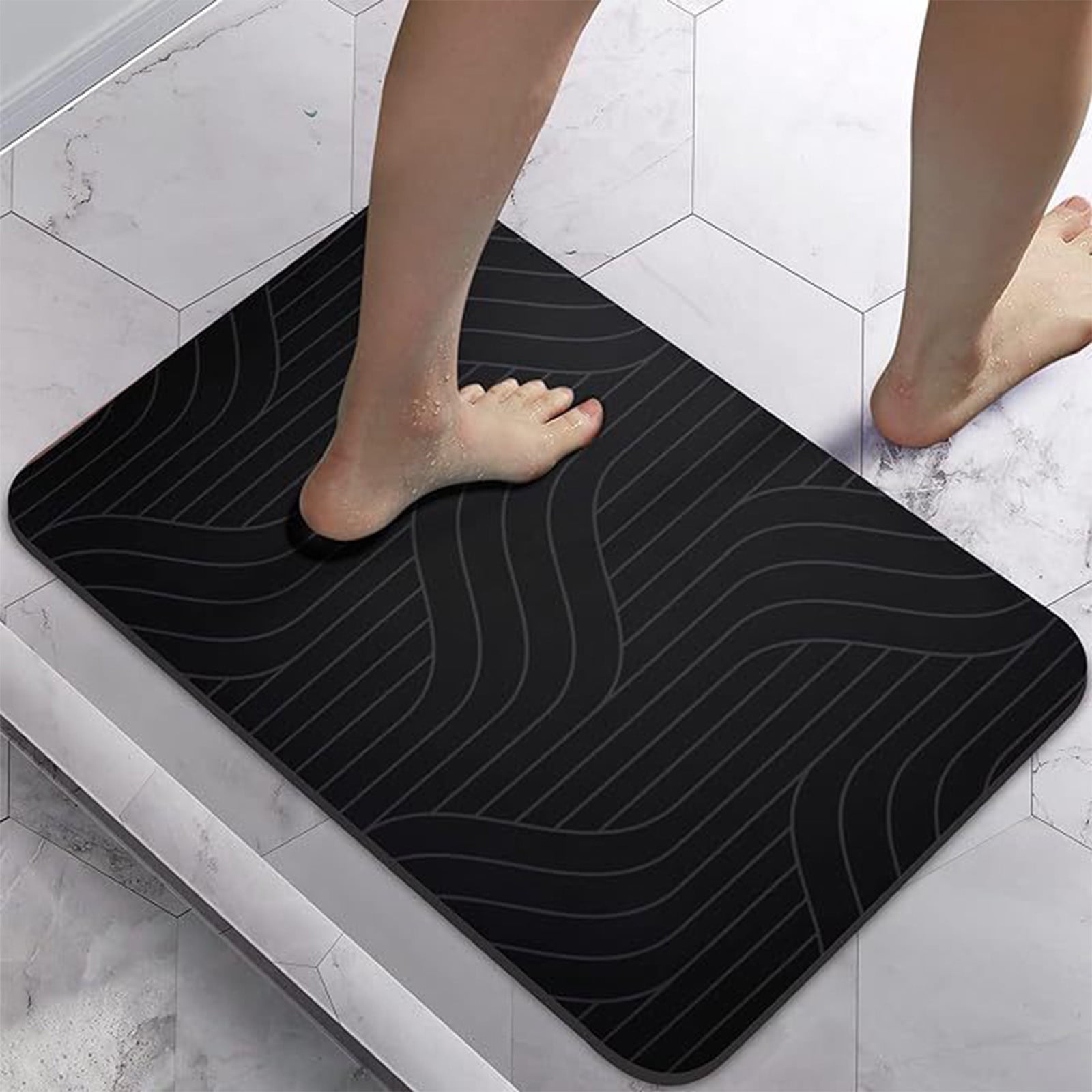 Non-Slip Bath Mat, Rubber Shower Mat with Superior Grip, Quick-Dry Water Absorbent Bathroom Rug, Floor-Friendly Anti-SKld Mat for Wet Areas, Modern Stylish Home Decor, Easy to Clean Bath Mat