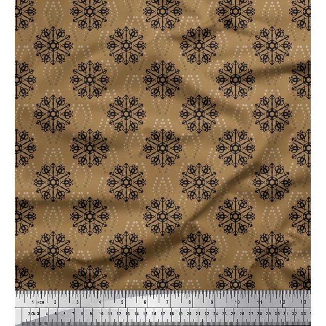 Soimoi Silk Fabric Dot & Snowflake Artistic Print Fabric by the Yard 42 Inch Wide
