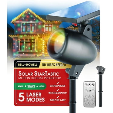 Startastic Projecteur de Lumières de Noël Solaires au Laser pour l'Extérieur, Projecteur de Lumières de Fêtes Solaires/USB Rechargeable avec Télécommande, Capteur du Crépuscule à l'Aube et Minuteries, Résistant aux Intempéries