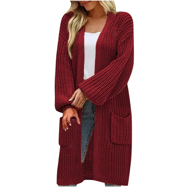 Yuyuzo Womens Plus Size Cardigans Cable Knit Sweater Jackets Long Sleeve Open Front V Neck Solid Color Outwear