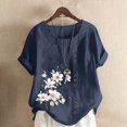 thumbnail image 3 of Cameland Hauts pour Femmes Col Rond Manches Courtes Imprimé Floral Chemise Ample, 3 of 5