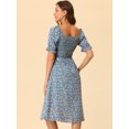 thumbnail image 4 of INSPIRE CHIC Robe pour Femme Smockée à Fleurs à Encolure Carrée Manches Courtes Bouffantes Printemps Été Robes Midi Bleu Poussiéreux L, 4 of 5