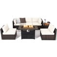 thumbnail image 1 of Gymax 7PCS Patio Rattan Furniture Set 42'' Fire Pit Table w/ Cover Cushioned Off White, 1 of 10
