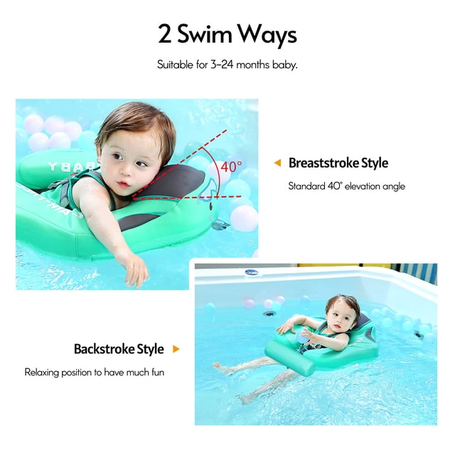 Float Non-Inflatable Baby Float with Tail Float Canopy Infant Lying Swimming Ring Pool Swim Trainer for 3-24 Months Baby