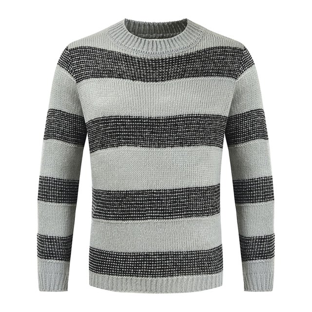 RKSTN Mens Sweater Fall Fashion Winter New Round Neck Color Matching Personality Trend Striped Sweater Casual Loose Sweaters