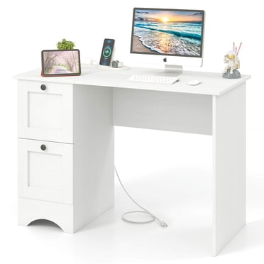 Costway Vintage Computer Desk Home Office Study Table Spacious Workstation with 3 Drawers White