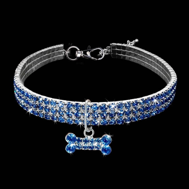 Sparkling Rhinestone Dog Collar Necklace, Elegant Pet Bling Choker with Adjustable Chain, Fashion Jewelry for Parties Holidays Special Occasions, Blue