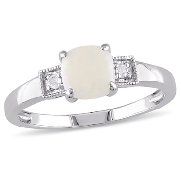 Bague à trois pierres Tangelo avec opale 1/2 CT PBT et accents de diamants en argent sterling