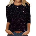 thumbnail image 2 of Vente de Liquidation!! Hauts à Paillettes pour Femmes Chemise à Manches Longues, Hauts à Paillettes pour Soirée, Blouse Habillée Scintillante à Col Rond, T-Shirt à Manches 3/4 Rouge Pastèque 4TG, 2 of 3