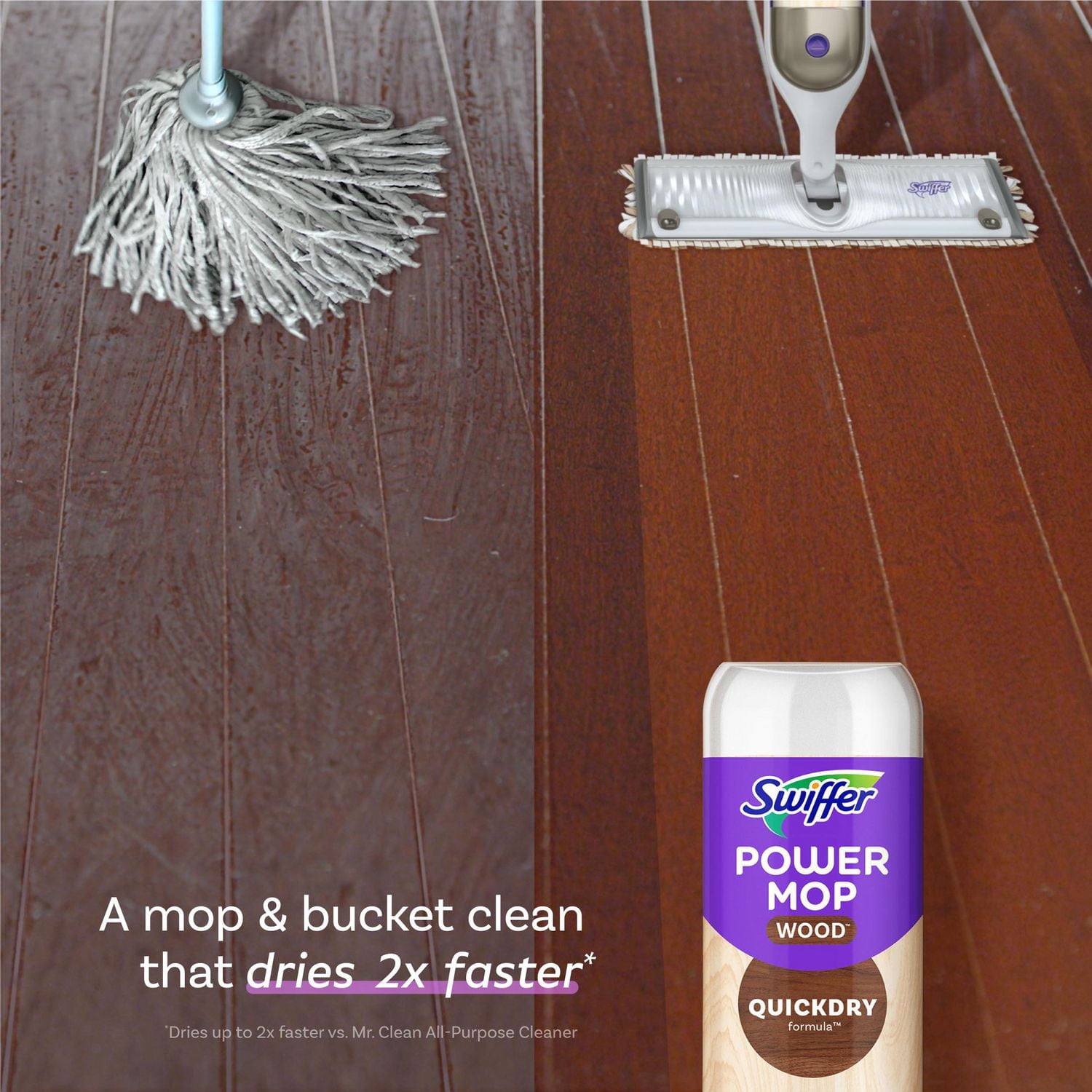 Swiffer Power Mop Solution de Recharge pour Bois, Nettoyant pour Planchers de Bois Franc à Séchage Rapide, Parfum de Citron, 750 ml