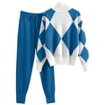 thumbnail image 2 of Weiqiqre Womens Turtleneck Sweater Checkered Color Block Knit Trendy Blouses & Shirts Sets, 2 of 8