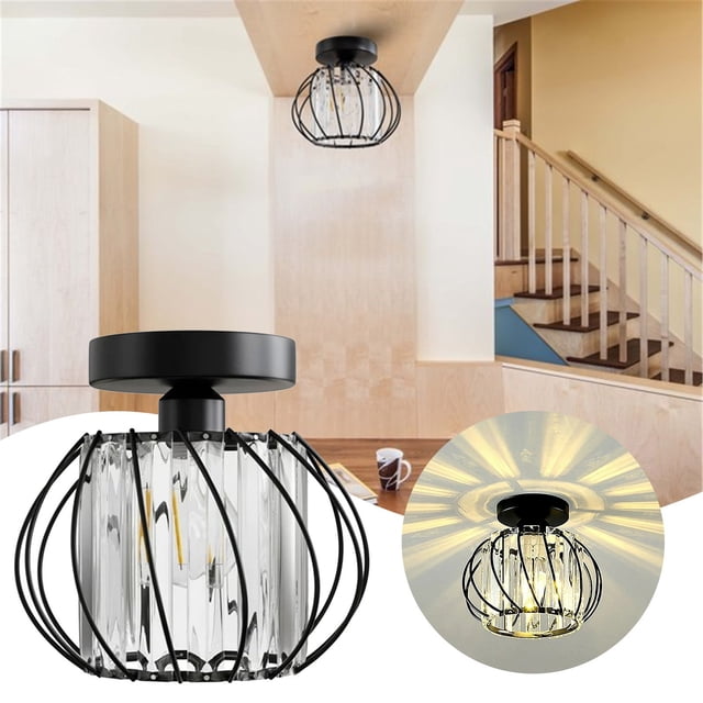Semi Flush Mount Ceiling Light Industrial Metal Cage Ceiling Lamp Fixture Modern Flush Mount Ceiling Light For Hallway Porch Kitchen Bathroom