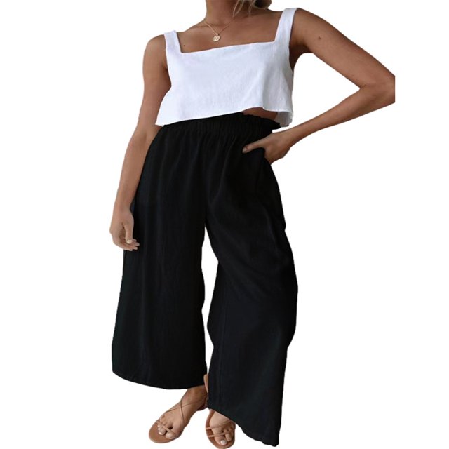 Pantalon Grand à Volants pour Femme Été Décontracté Ample Taille Haute Pantalon Uni