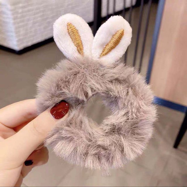 Furry Hair Rings Elastic Hair Band Rope Hair Tie Ear Fuzzy Furry Hair Rings Cute Ponytail Holder Elastic Hair Band Rope Hair Accessories For Women GirlsBrown
